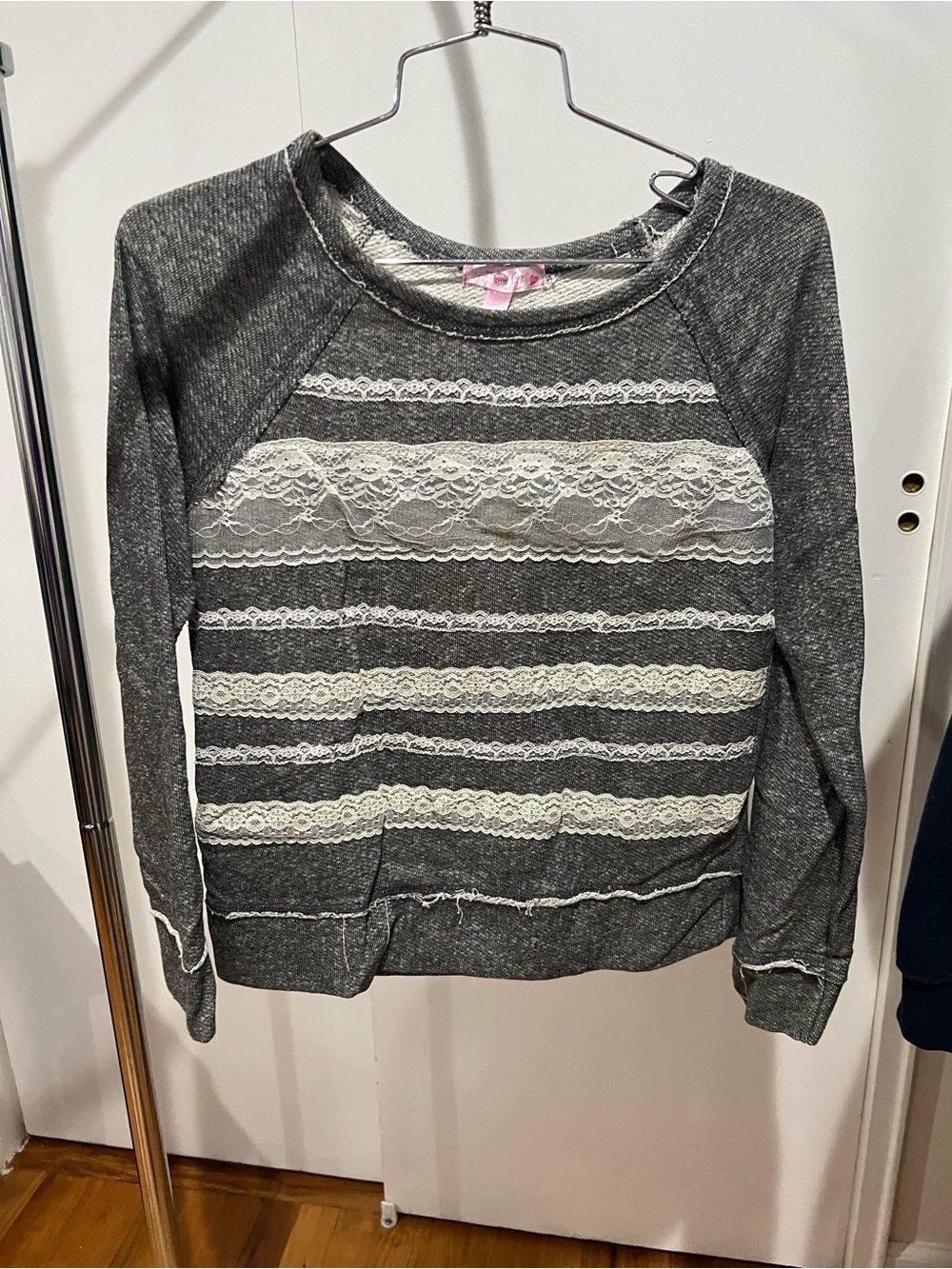 Gray Lace-Striped girls Sweatshirt Sweater